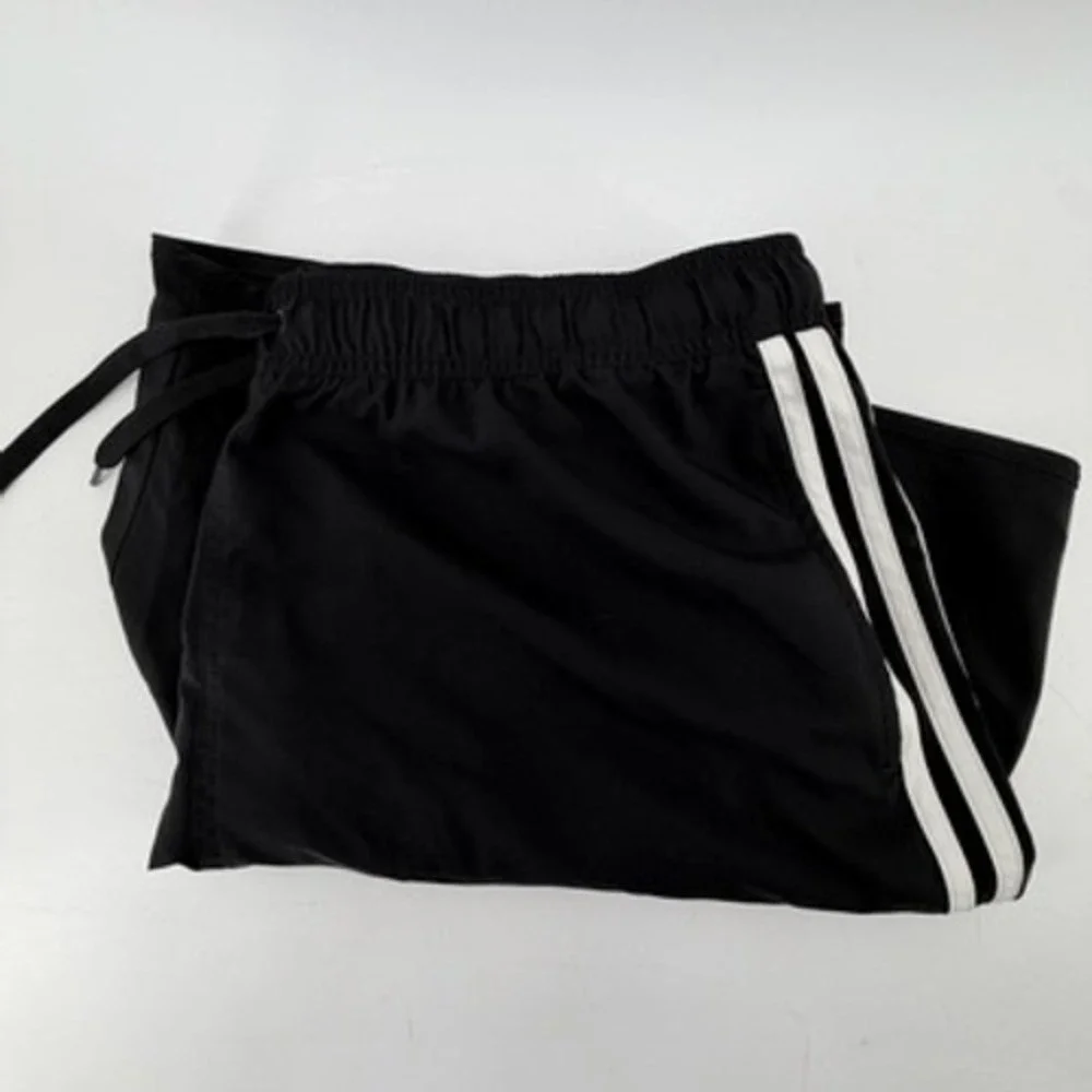 Adidas Mens Black White 3-Stripe Athletic Shorts XL Mesh Lined Drawstring Pocket